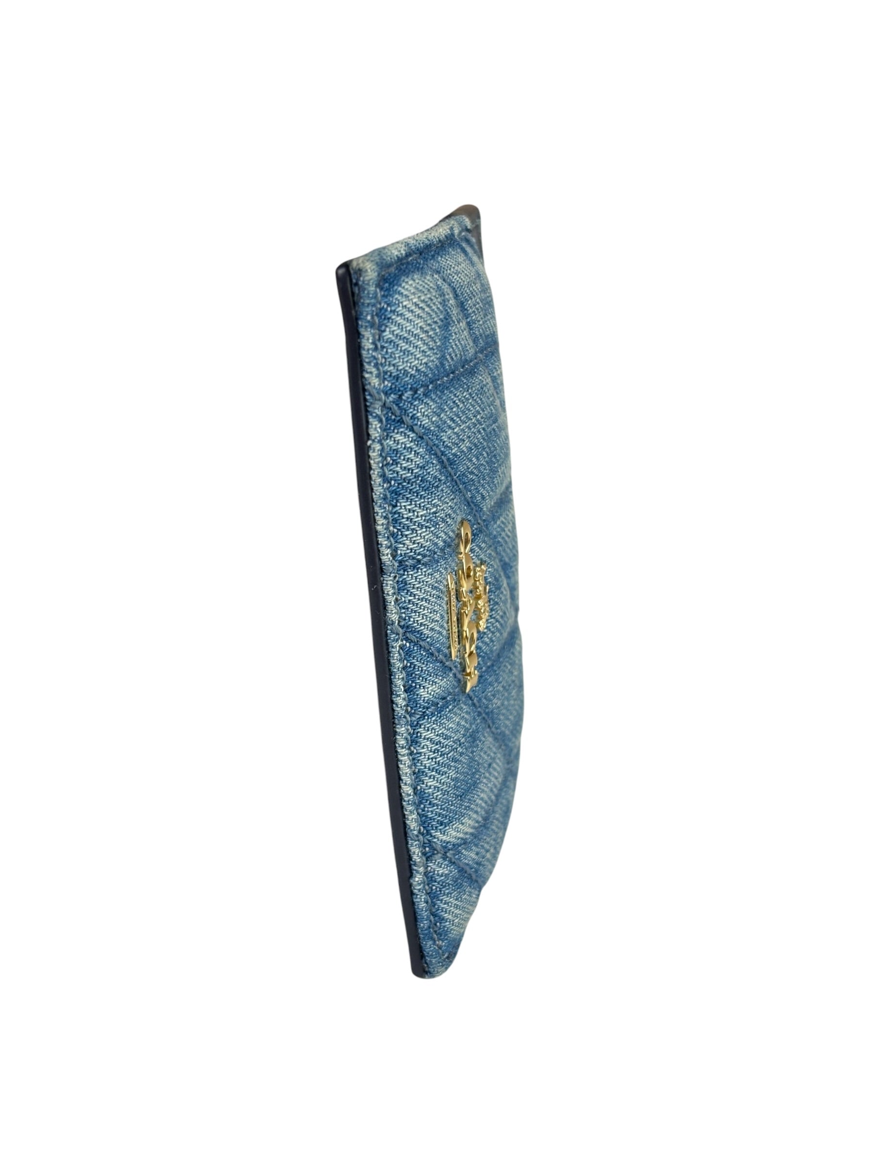 Coach Blue Quilted Regenerative Cotton Denim Trim/Leather Slim ID Card Case