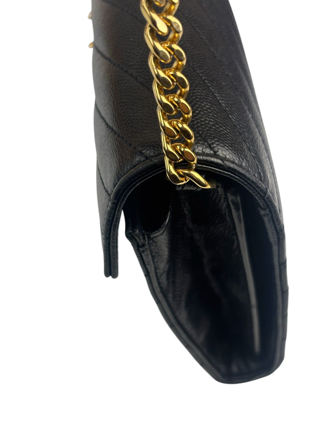 YSL Black Pebbled Matelassè Envelope Chain Wallet On Chain