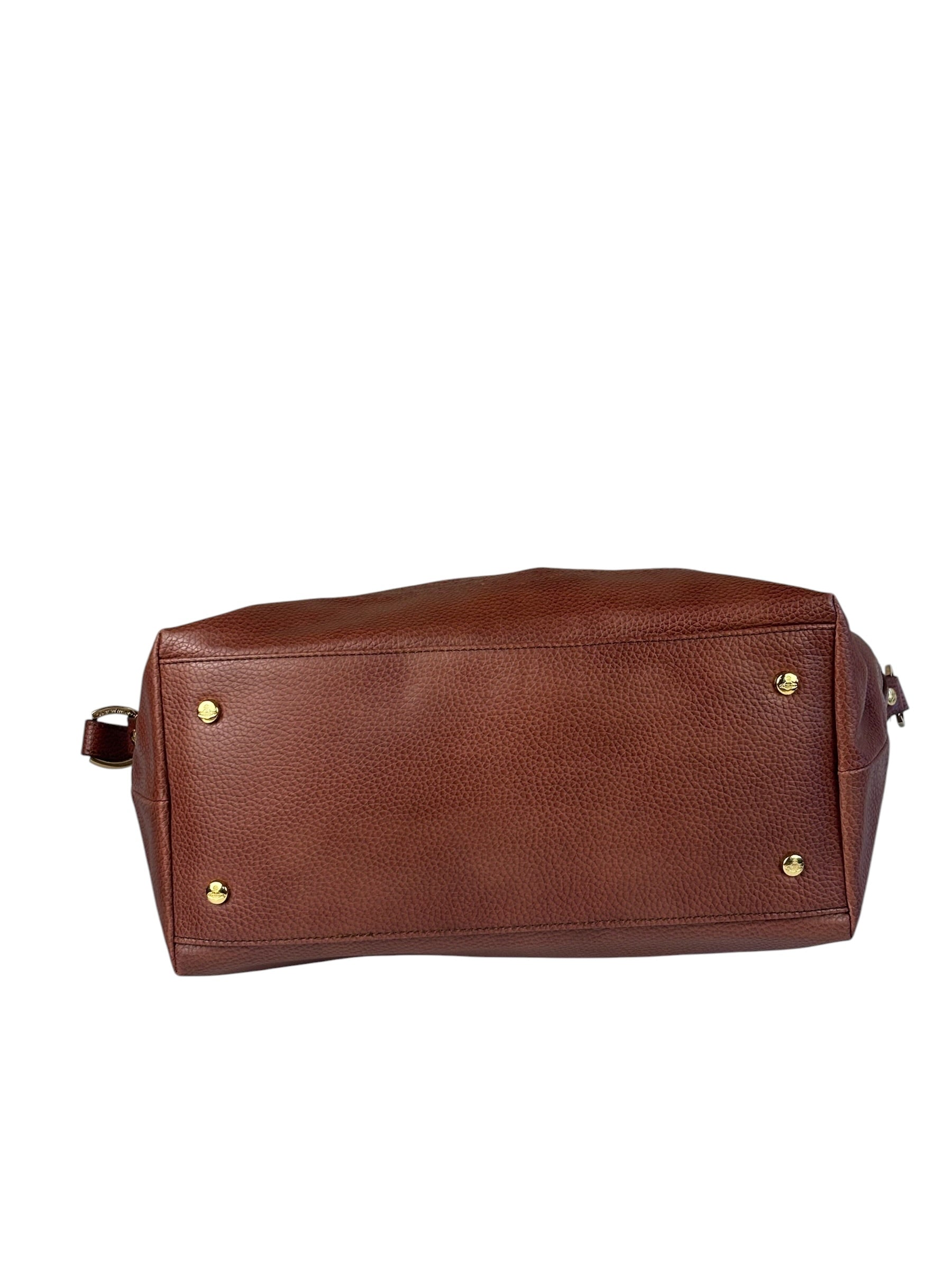 Vivienne Westwood Tan Brown Leather Perforated Orb Logo Shoulder Bag