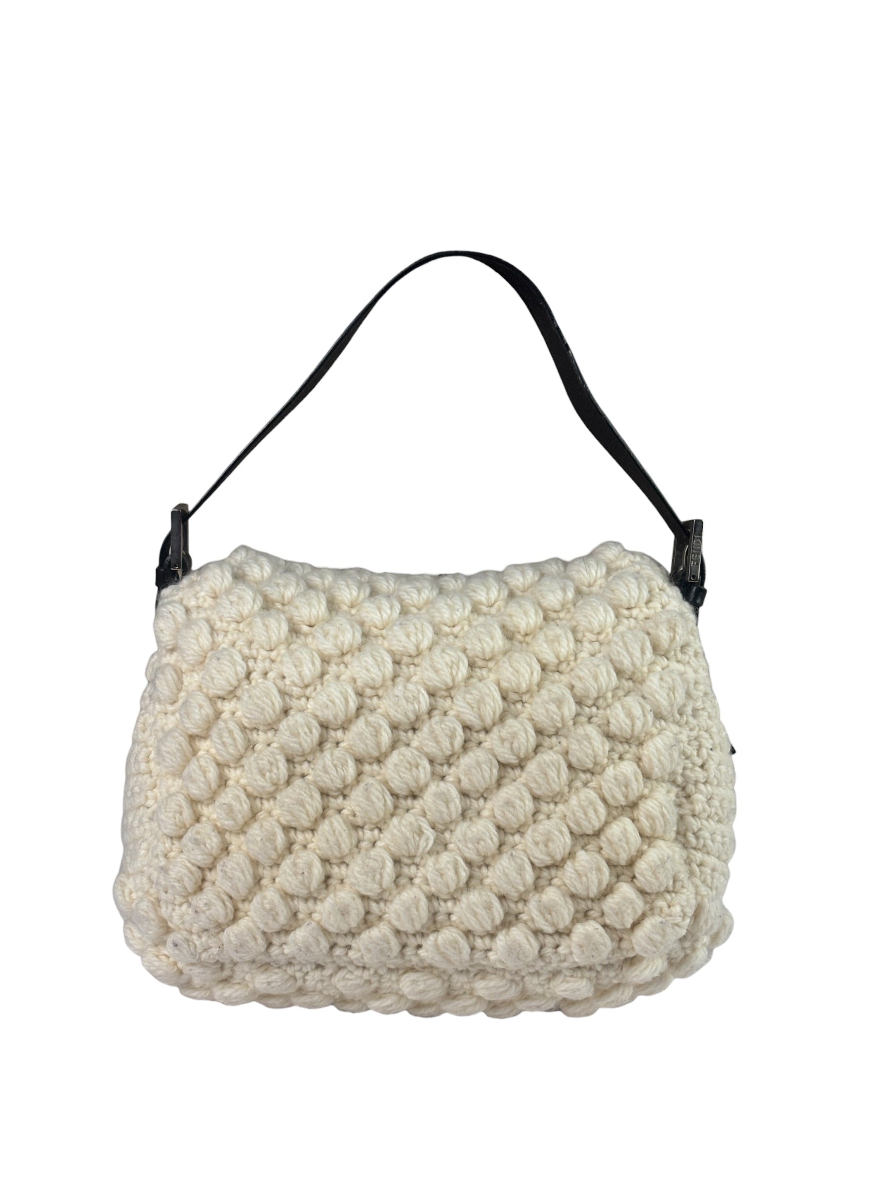 Fendi Vintage Leather Trim Knitted Wool Mamma Baguette