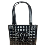 Chanel Vintage Black Patent Leather Chocolate Bar Tote Bag 2002