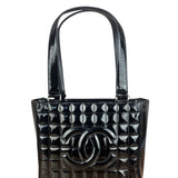 Chanel Vintage Black Patent Leather Chocolate Bar Tote Bag 2002