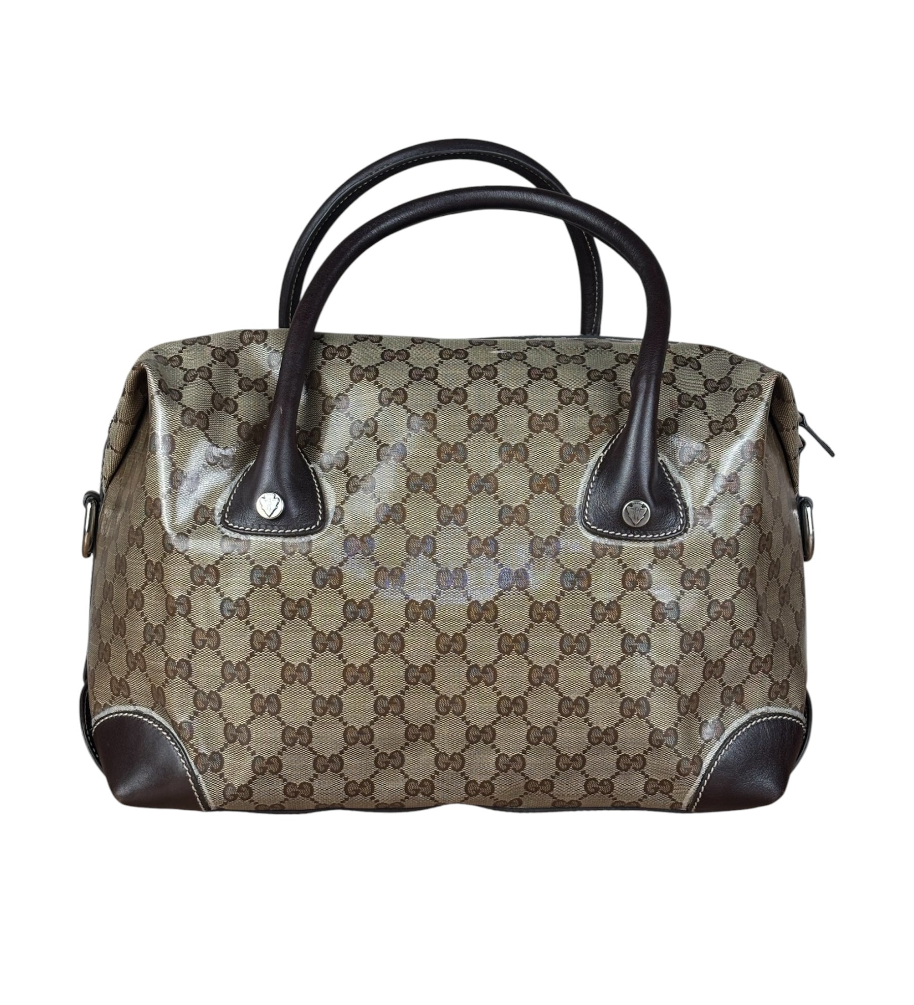 Gucci Vintage GG Coated Canvas Crystal Boston Handbag