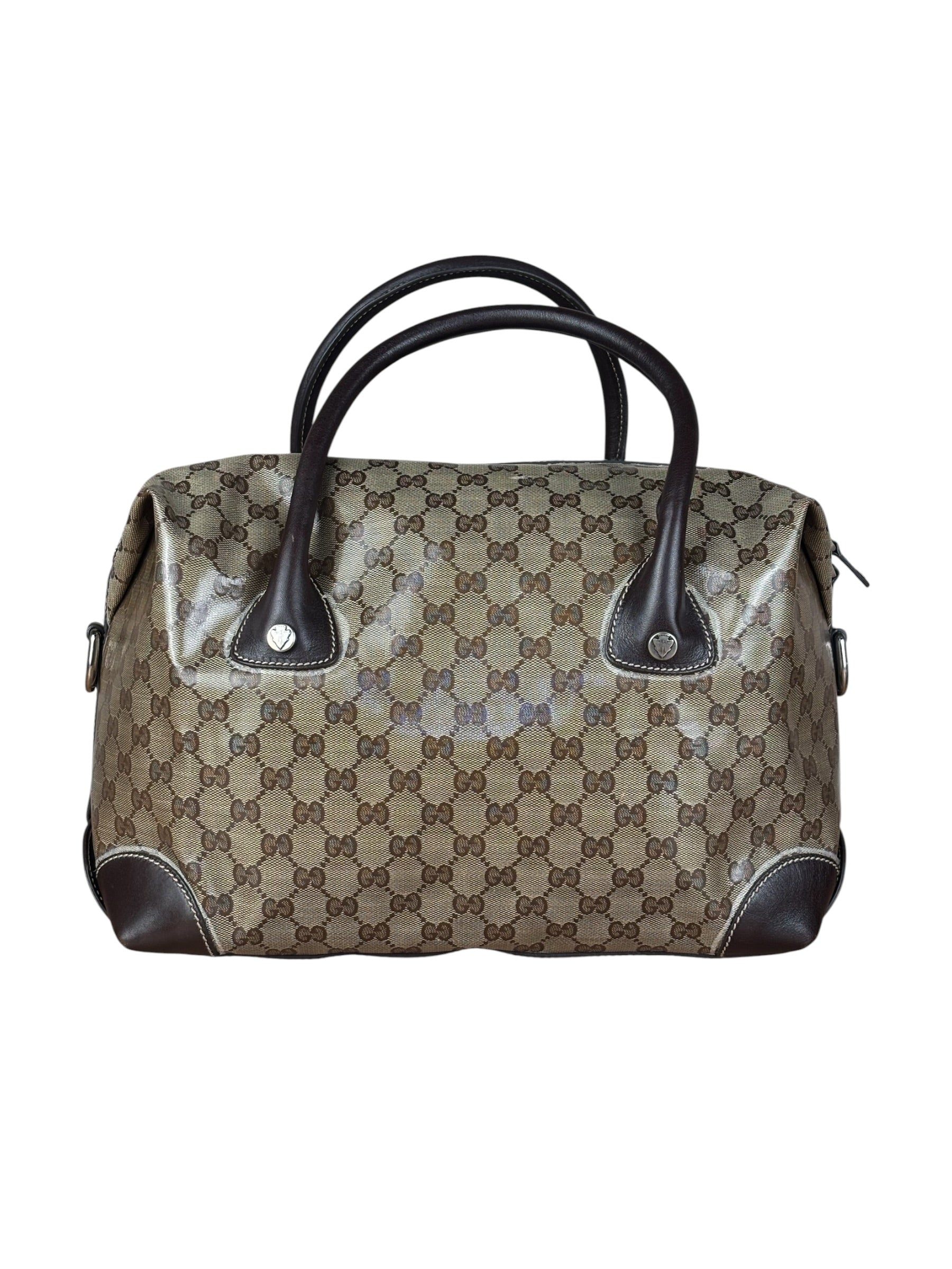 Gucci Vintage GG Coated Canvas Crystal Boston Handbag