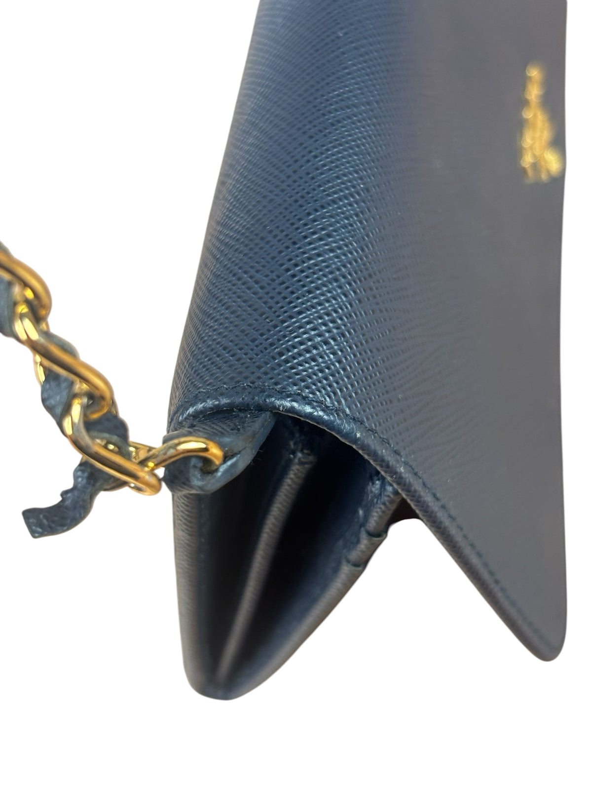 Prada Navy Saffiano Leather Flap Wallet On Chain