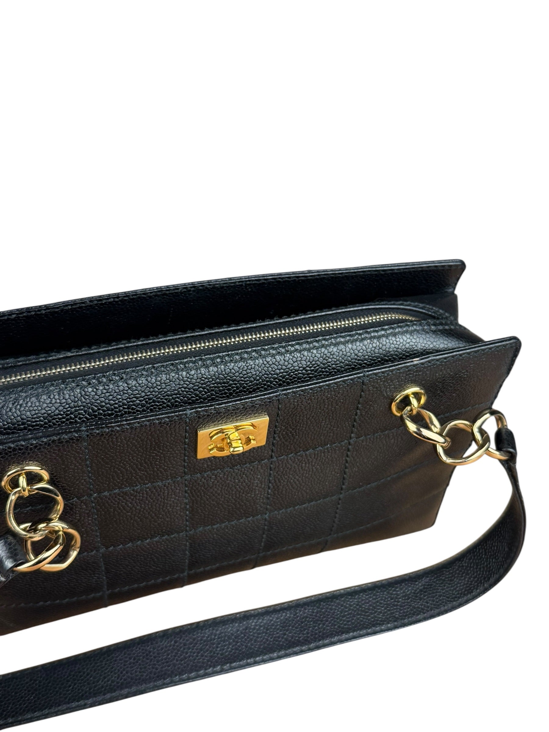 Chanel Black Choco Bar Stitch Caviar Chain Tote 2002
