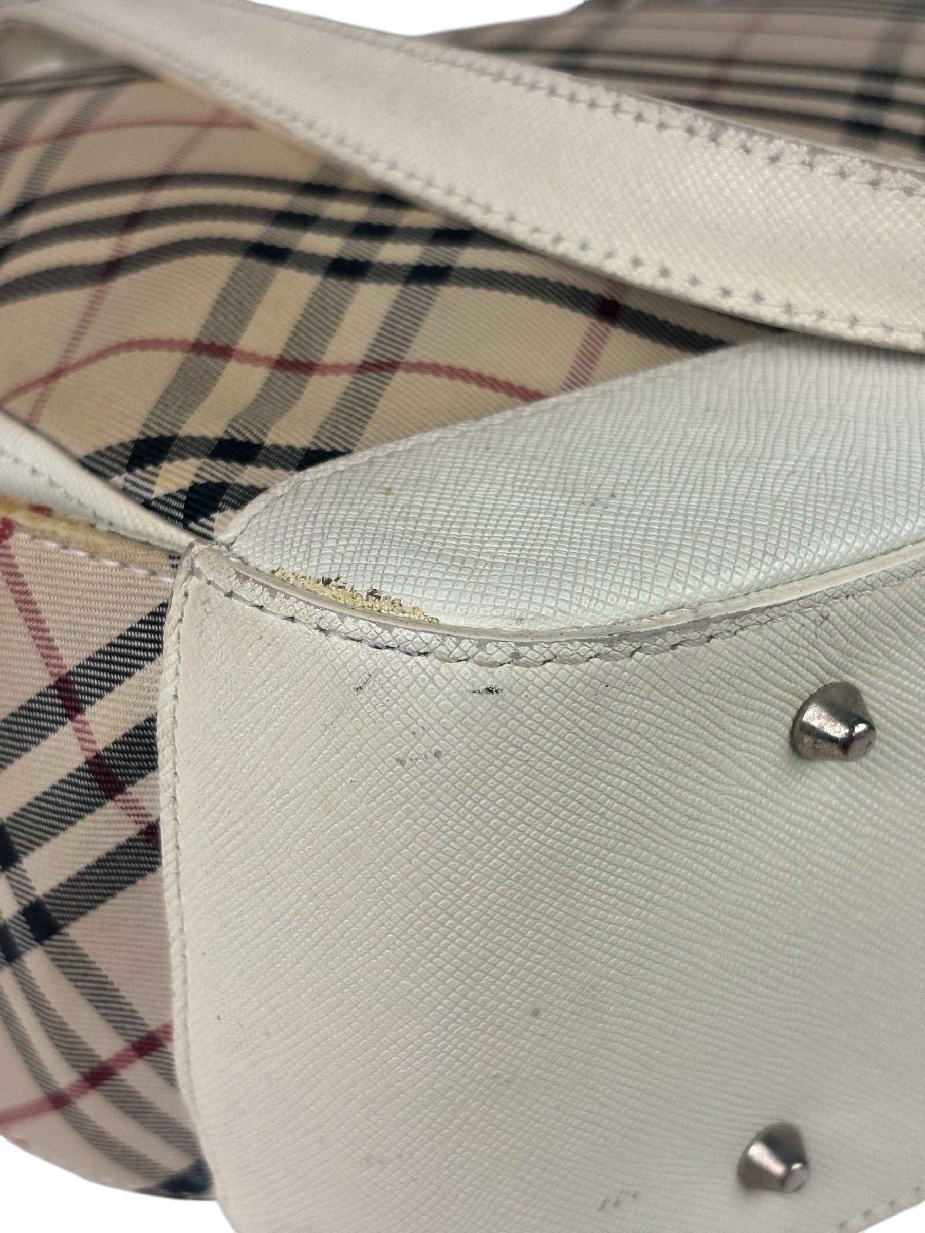 Burberry White Leather Trim Nova Check Shoulder Bag