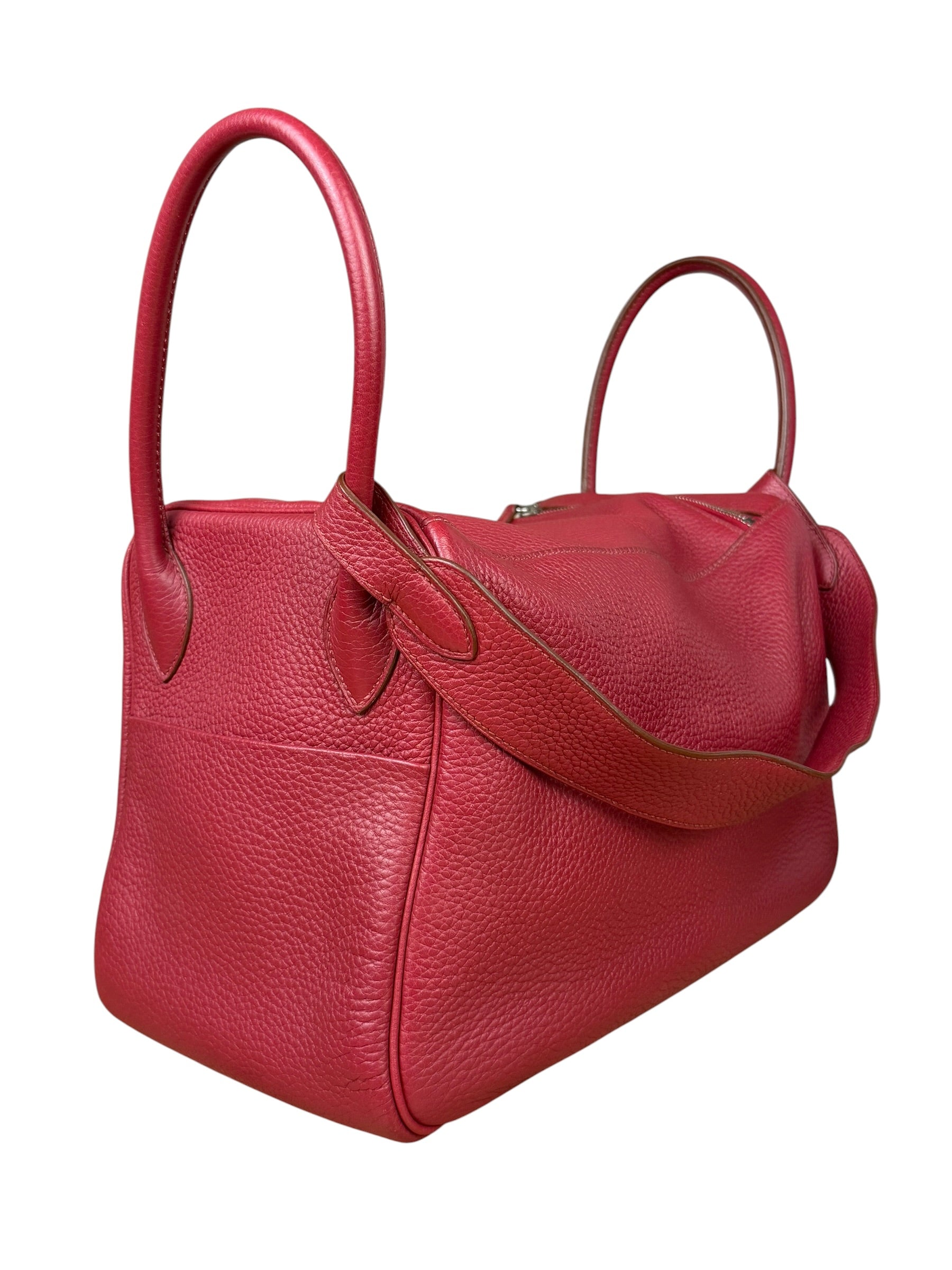 Hermes Lindy 34 Red/Fuchsia Clemence Leather Handbag 2014