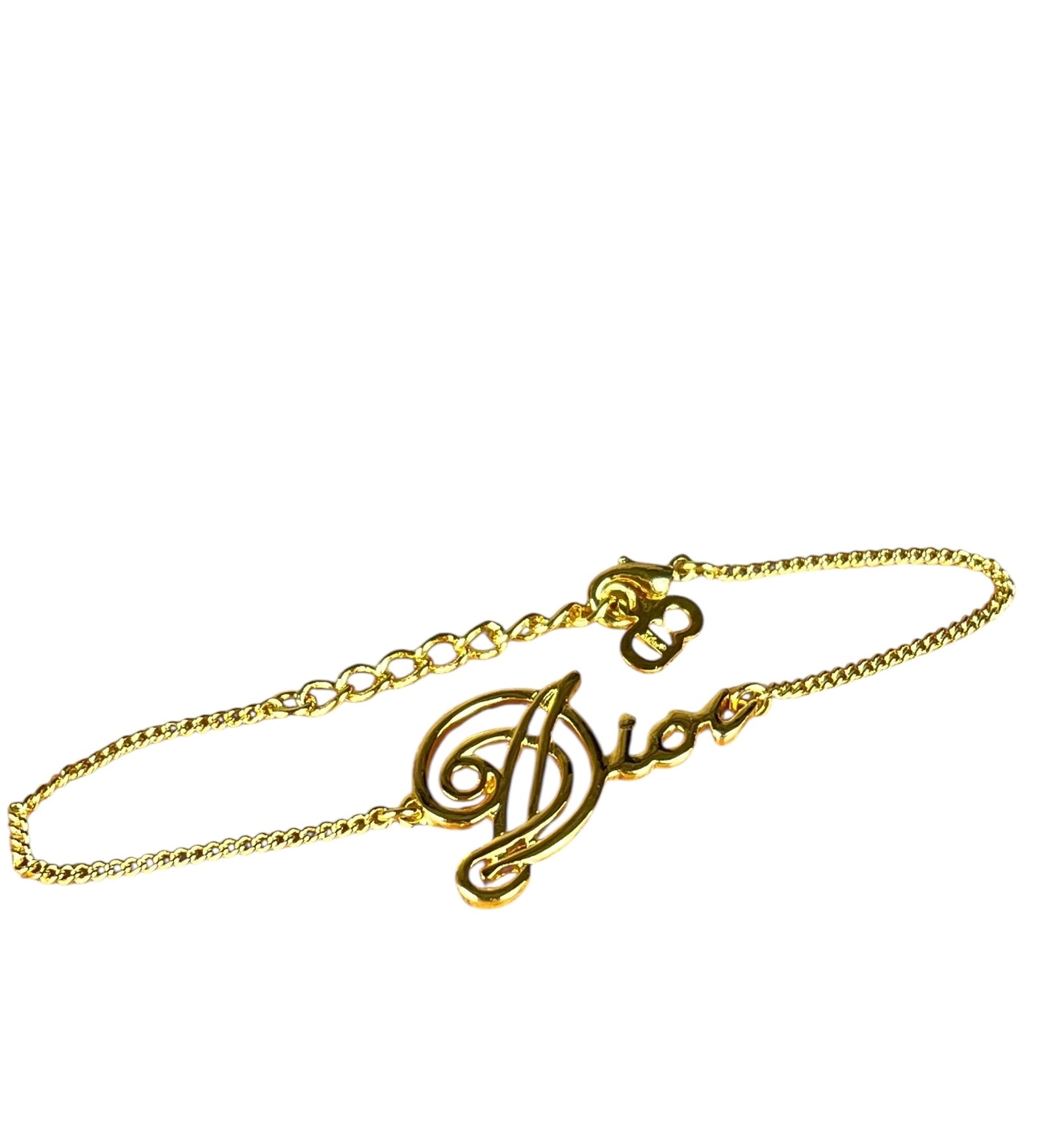 Christian Dior Cursive Logo Gold Tone Bracelet