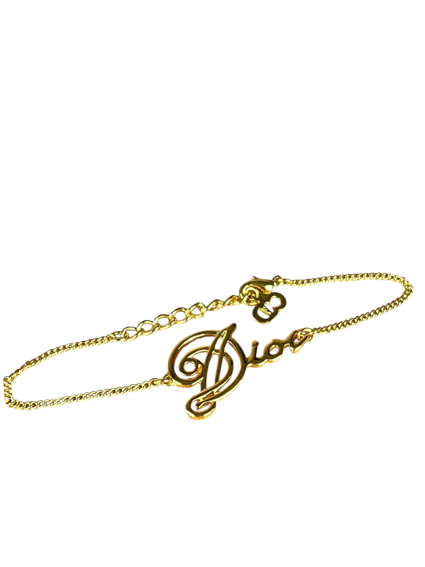 Christian Dior Cursive Logo Gold Tone Bracelet