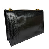 Chanel Black Lizard Leather Envelope Flap Bag 1986