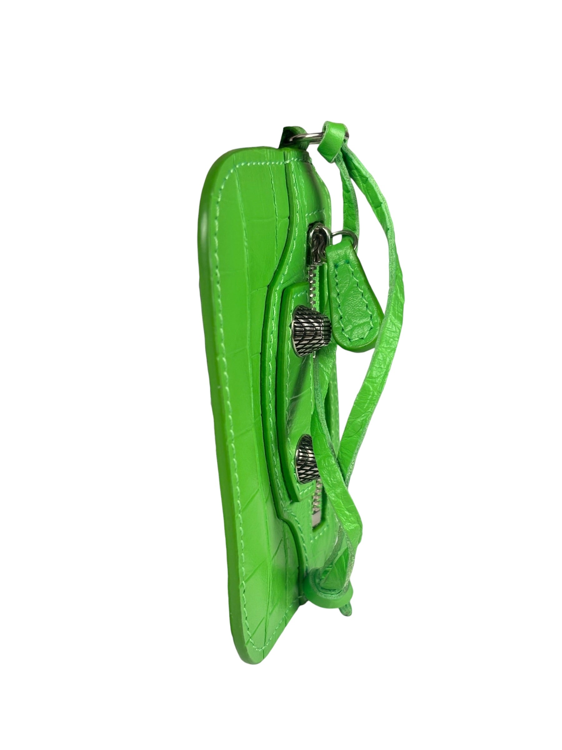 Balenciaga Neon Green Crocodile-Embossed Coin/Card Holder