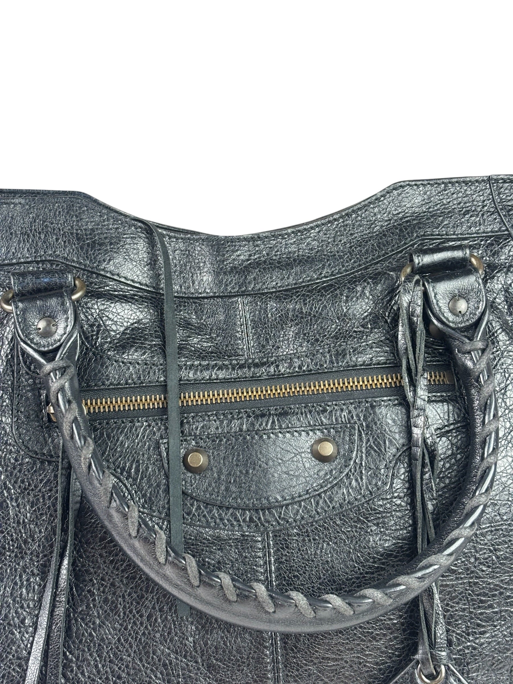 Balenciaga Black Lambskin Moto Work Two-Way Bag