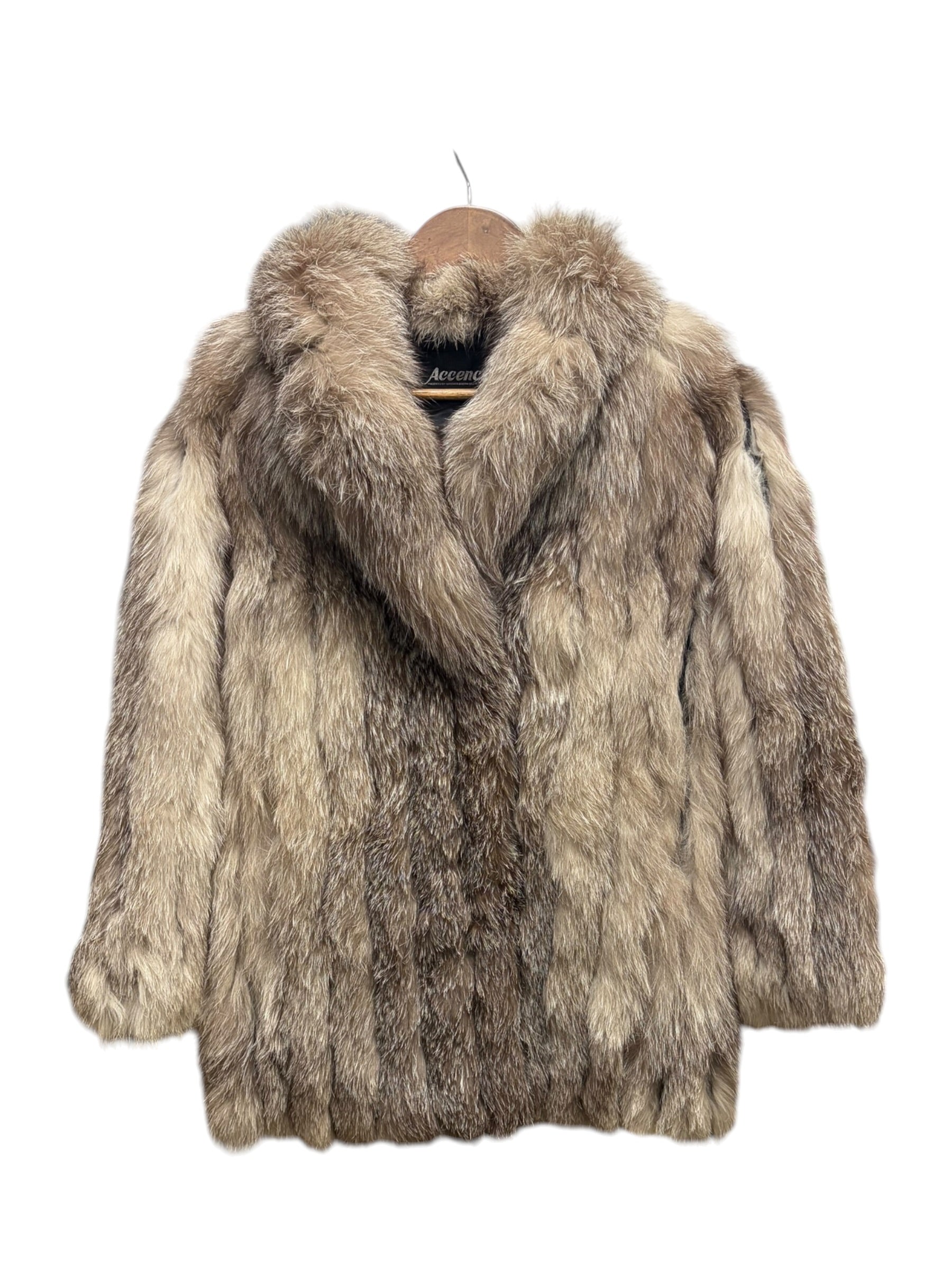 Vintage Accency Neutral-Toned Fox Fur Coat