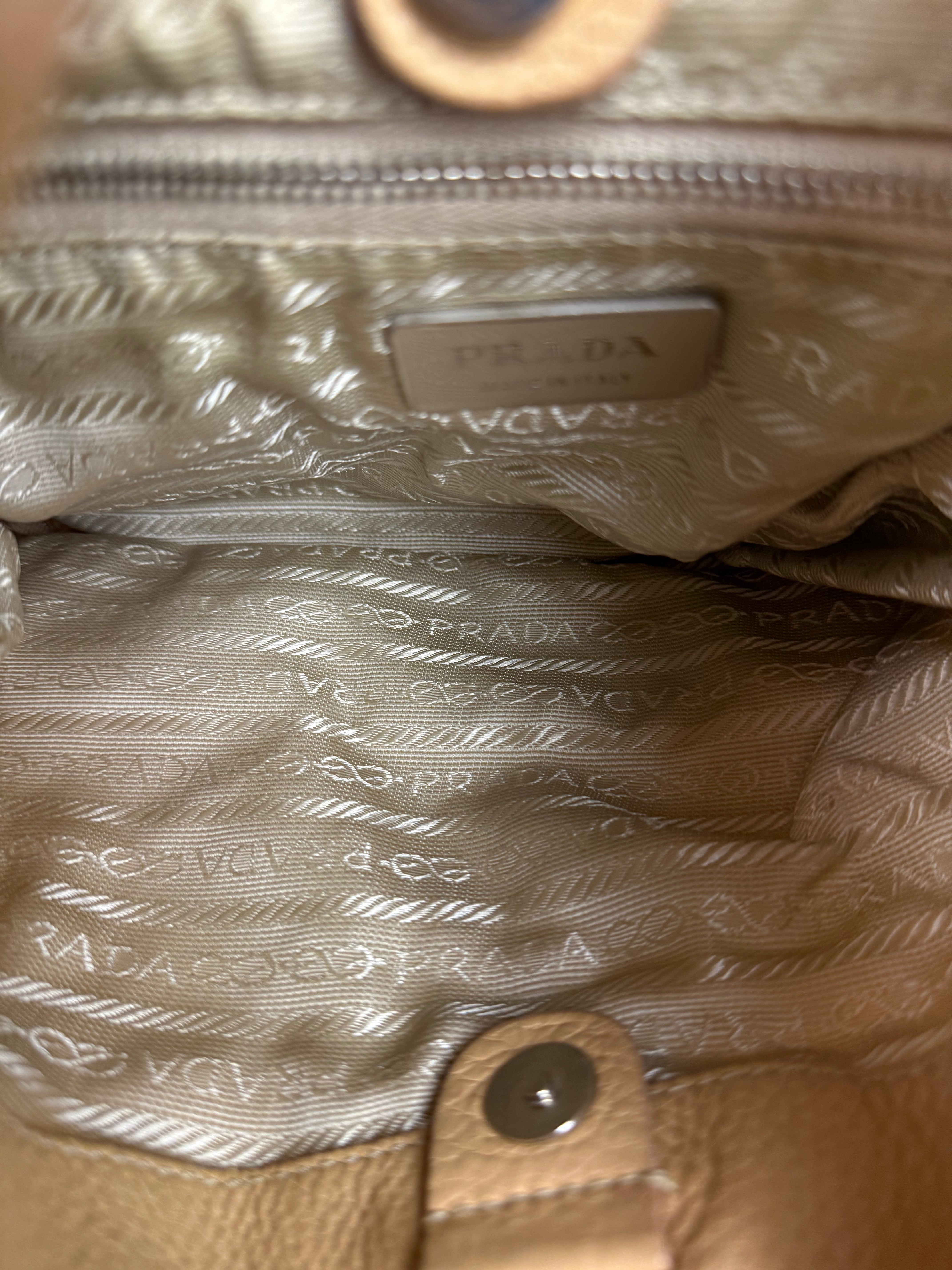 Prada Vintage Beige Nylon/Leather Logo Handbag