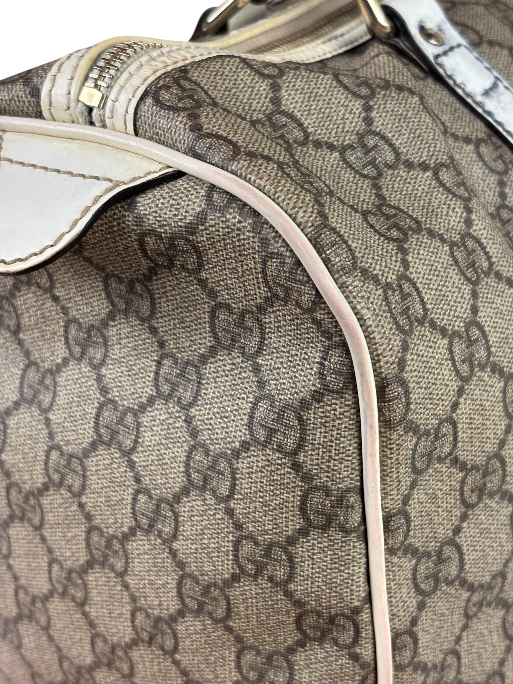 Gucci Beige/White Leather Trim GG Joy Boston Bag