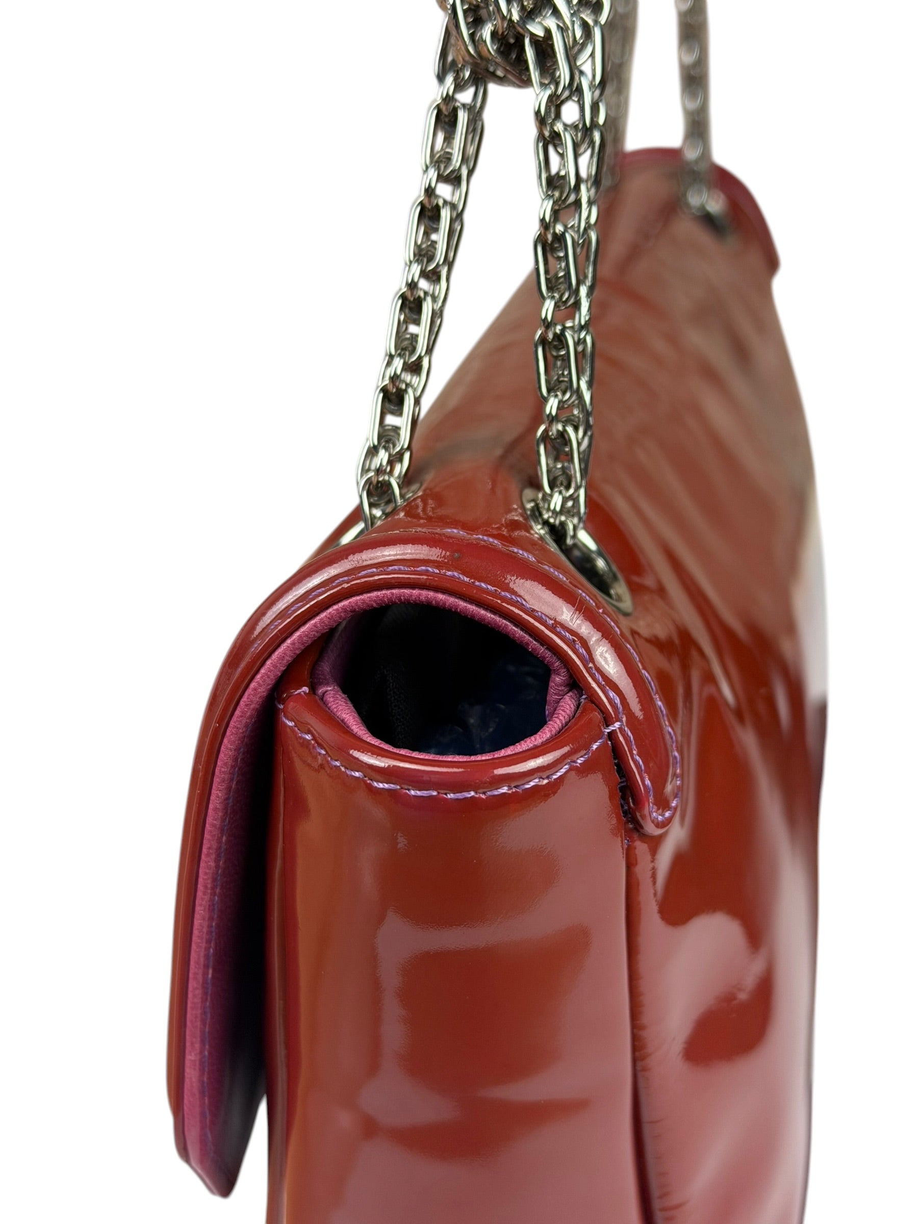 Chanel Burgundy Patent Leather Mademoiselle Bijoux Chain Flap Bag 2008
