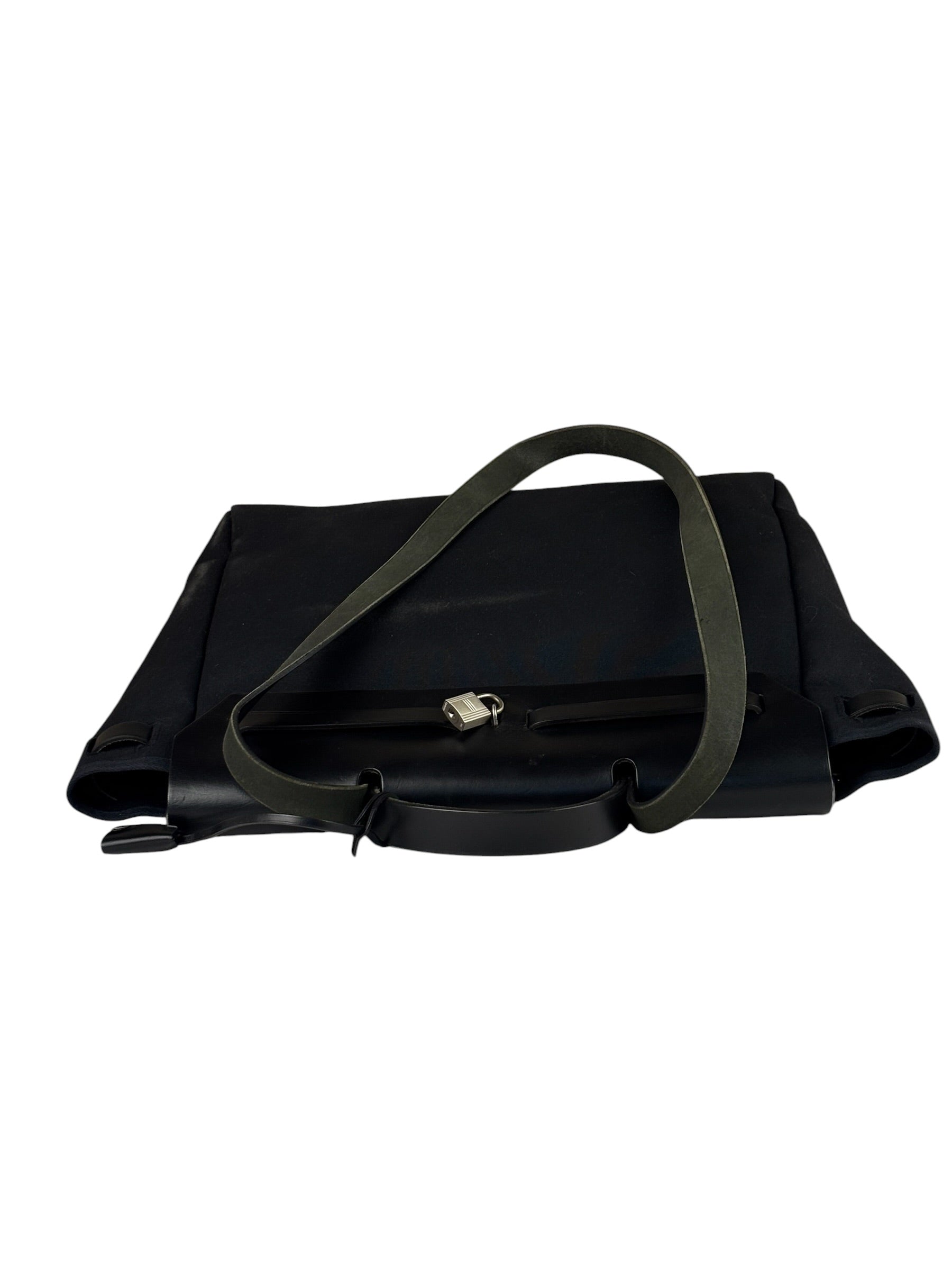 Hermes Black Leather Trim Herbag Two-Way Bag