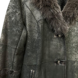 Vintage Black Suede/Leather Fur-Line Long Coat