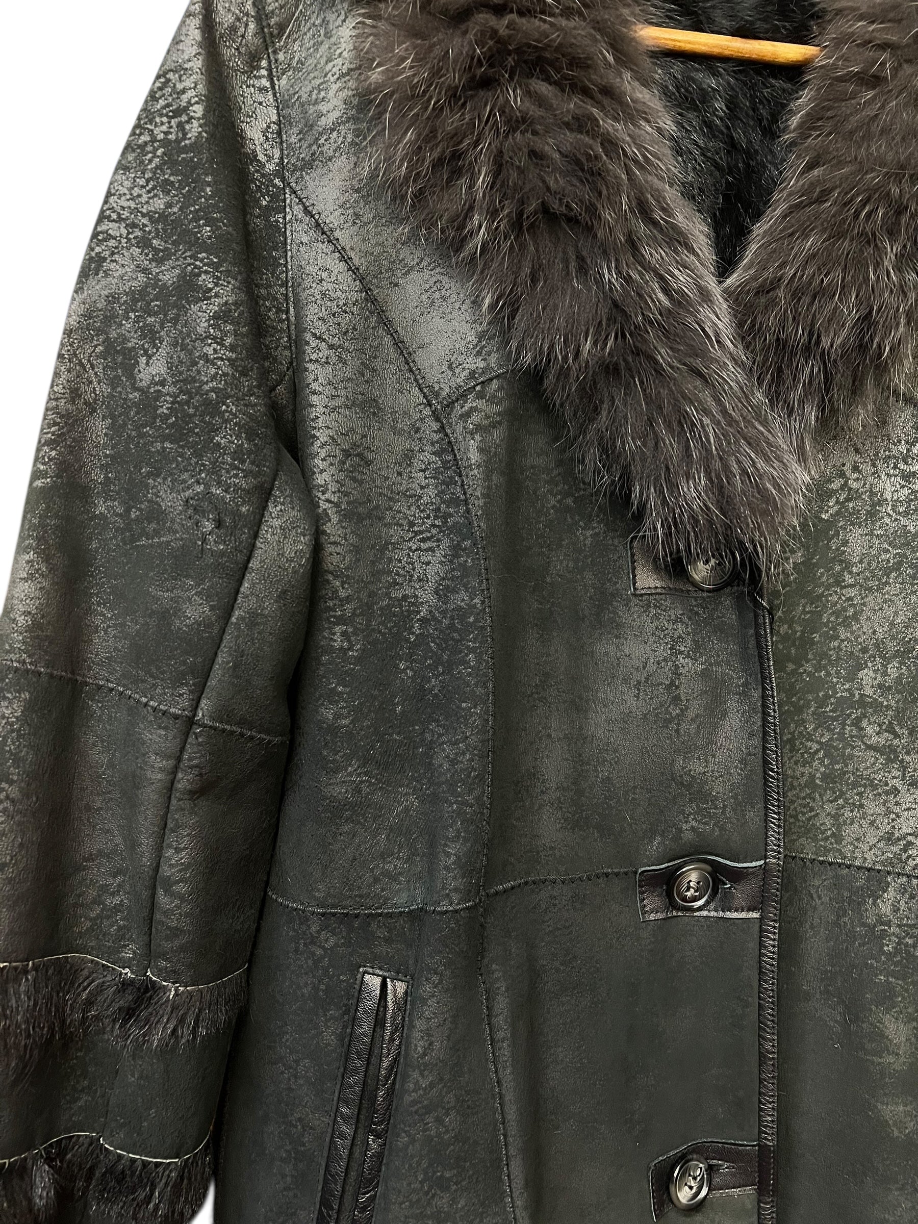 Vintage Black Suede/Leather Fur-Line Long Coat