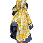 Christian Dior Dark Blue Borders Architectural Scroll Silk Scarf