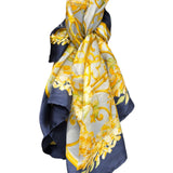 Christian Dior Dark Blue Borders Architectural Scroll Silk Scarf