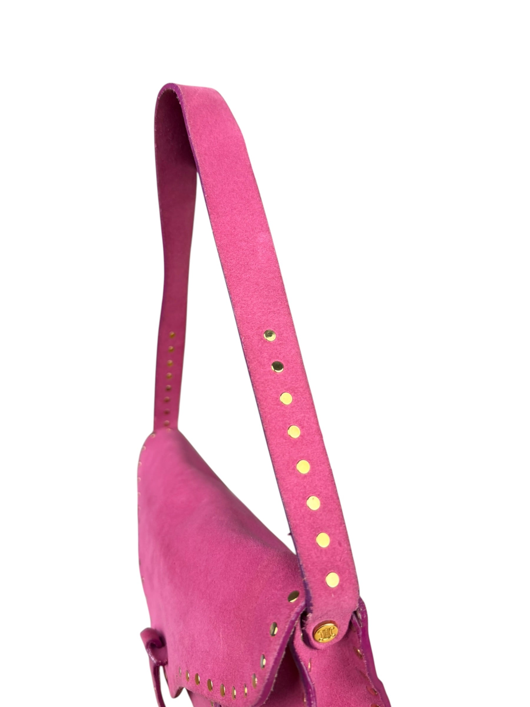 Celine Vintage Pink Suede Poulbot Shoulder Bag