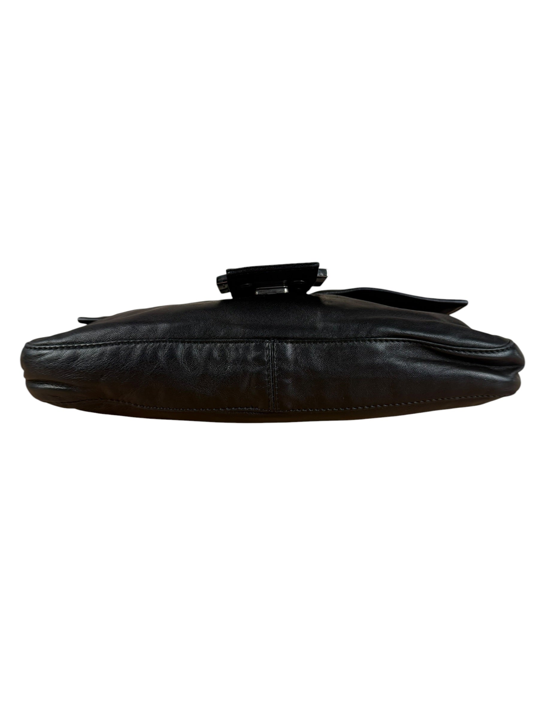 Fendi Vintage Black Leather Marble Buckle Baguette