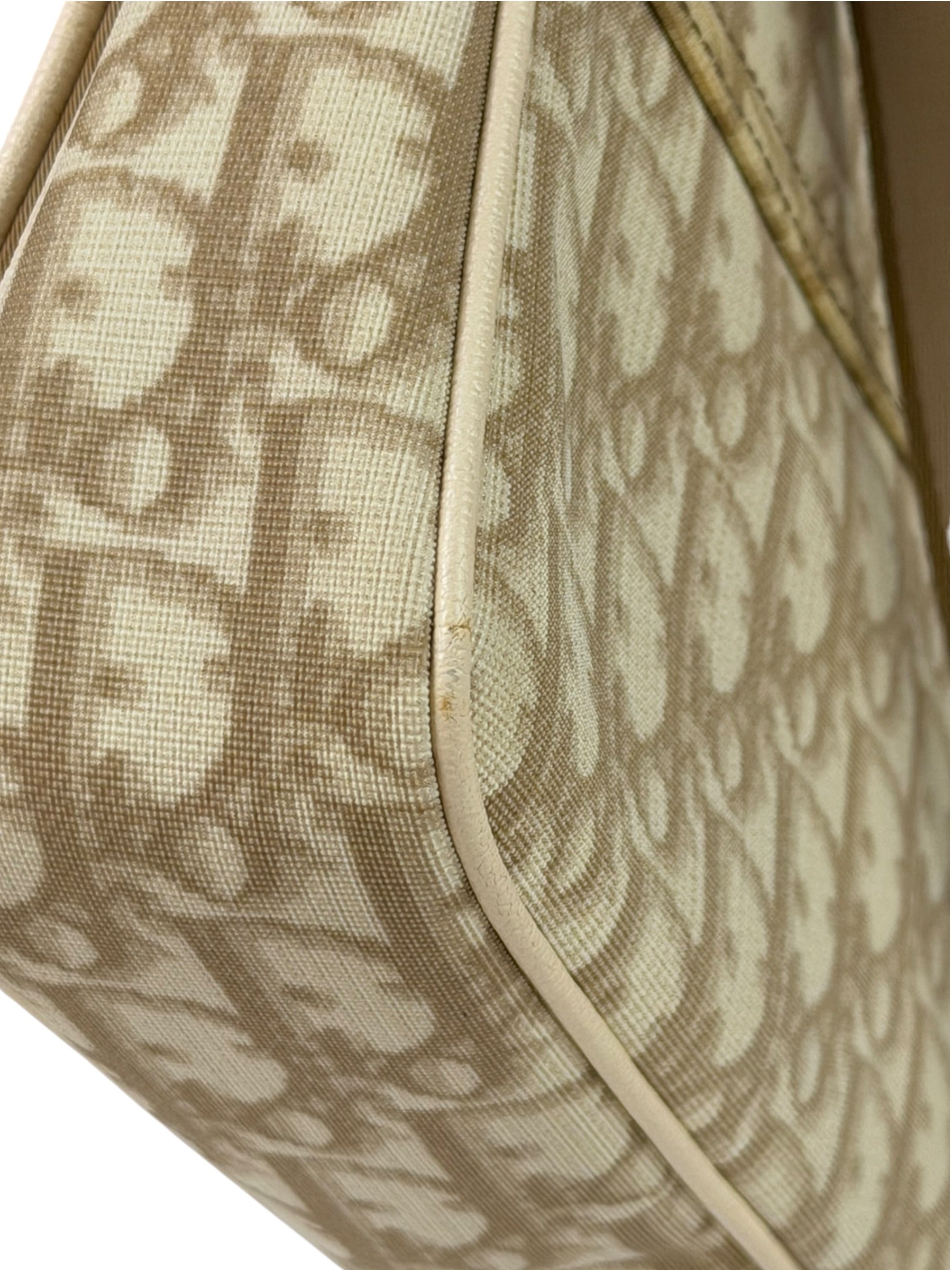 Christian Dior Beige Leather Trim Trotter Floral Embroidered Flap Bag