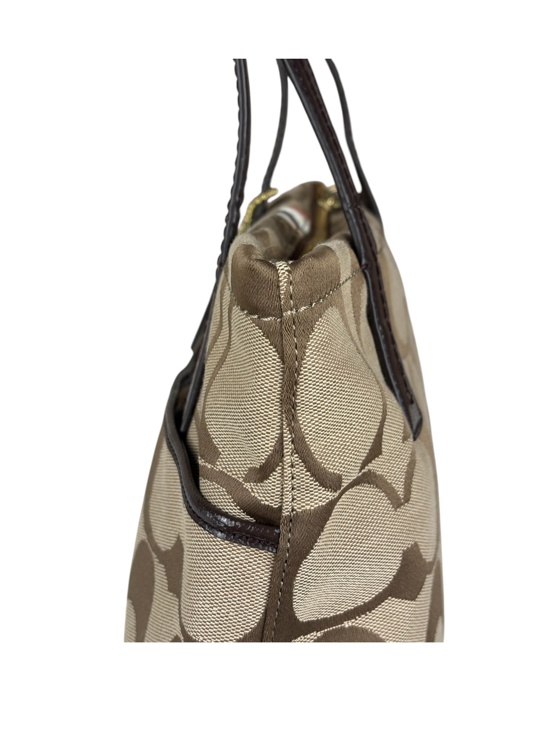 Coach Vintage Leather Trim Signature Multi Stripe Tote Bag