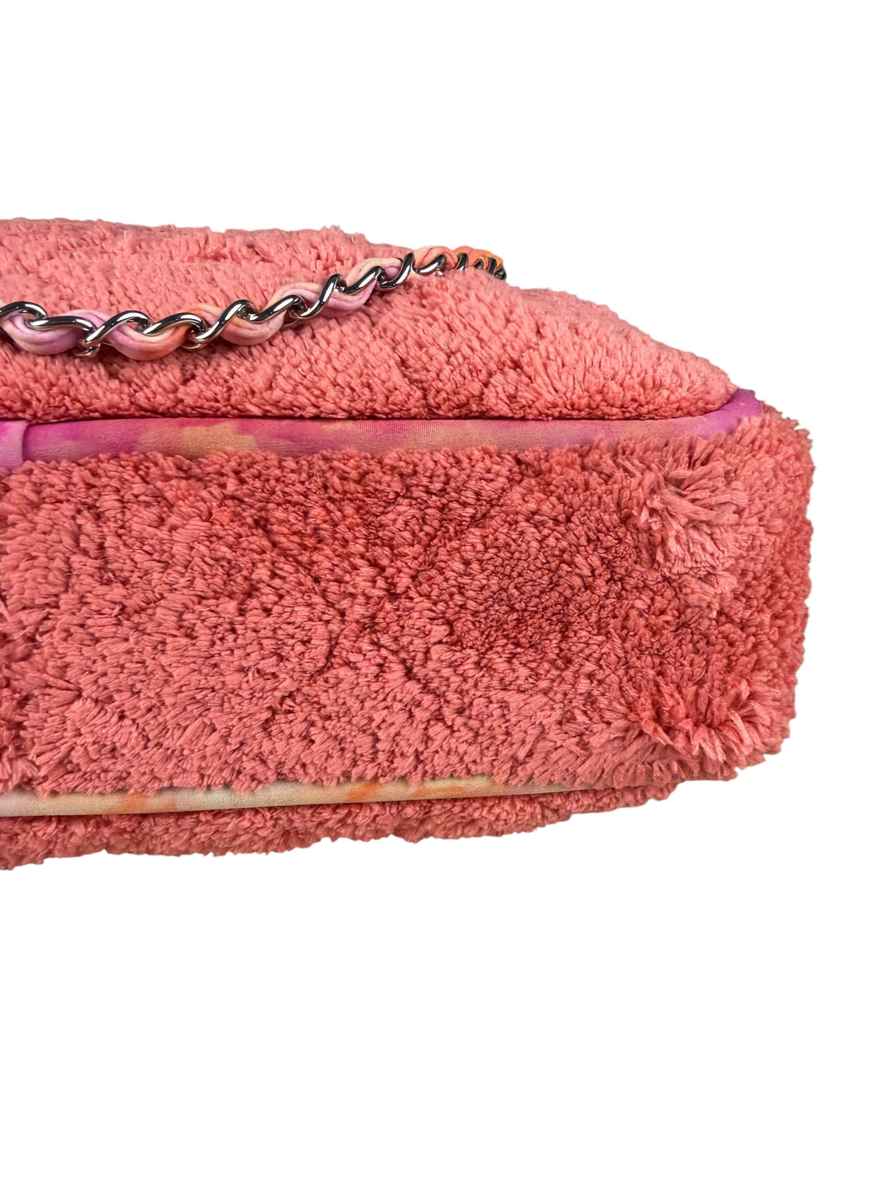 Chanel Coral Terry Cloth Quilted Jumbo Single Flap Shoulder Bag2020