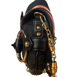 Gucci GG Black/Pink Canvas Horsebit Chain Shoulder Bag