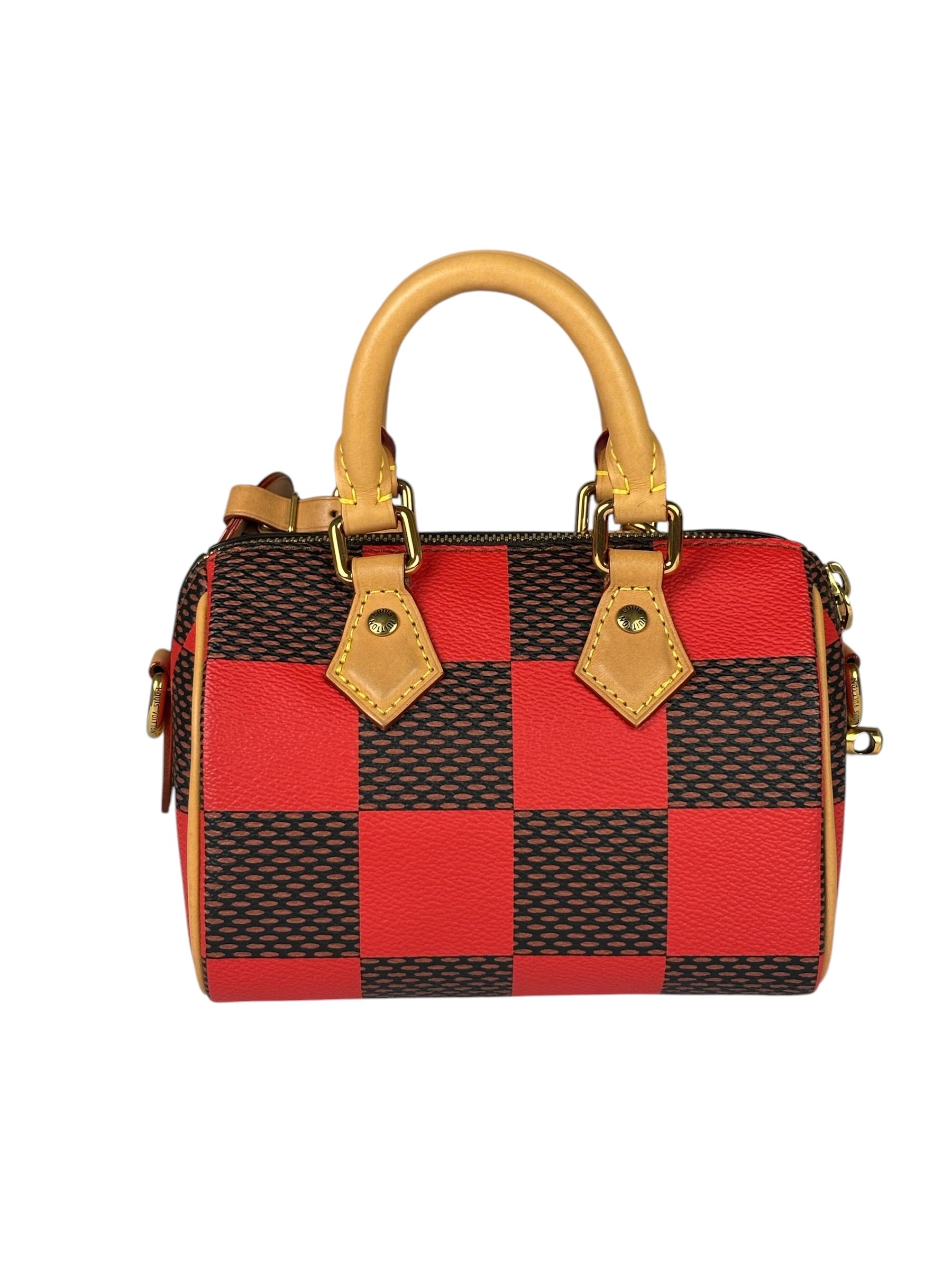 Louis Vuitton Red Pop Damier Nano Speedy Bandouliere Two-Way Bag