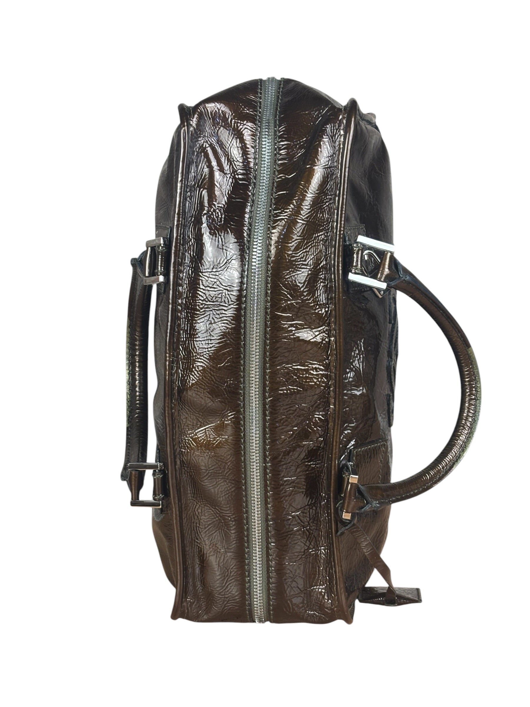 Loewe Vintage Brown Patent Leather Amazona Handbag