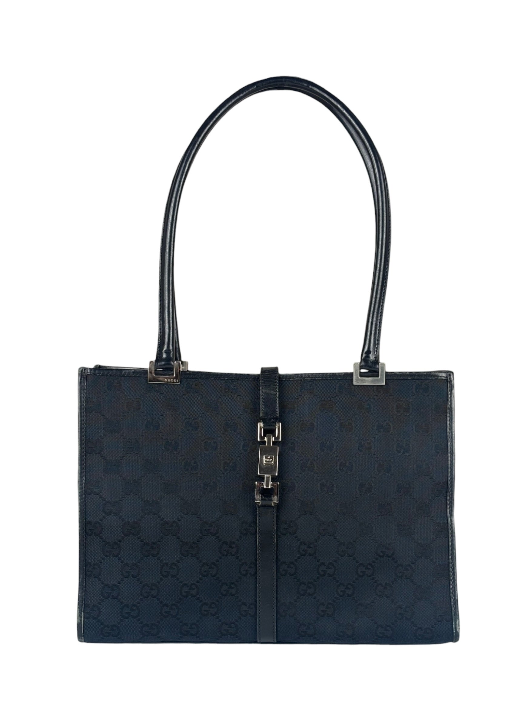 Gucci GG Black Canvas Vintage Jackie Tote Handbag