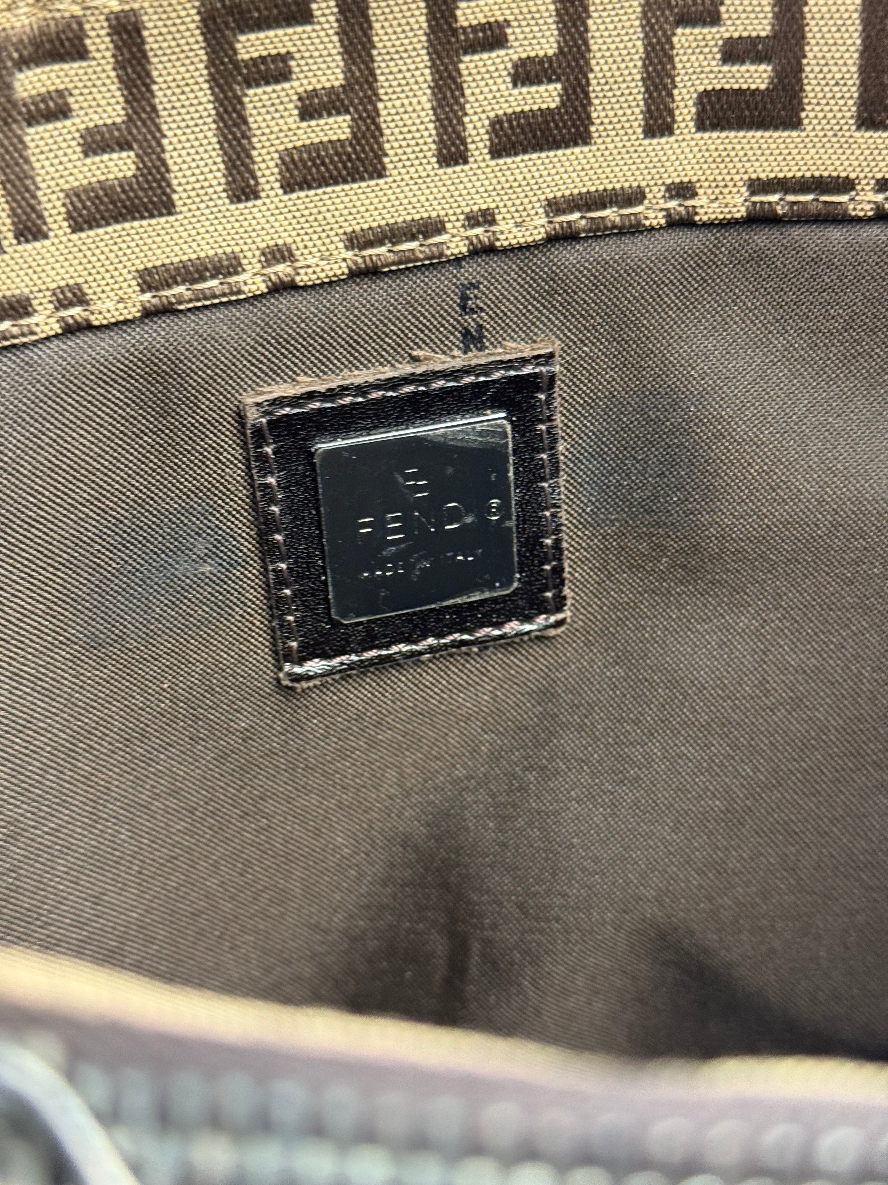 Fendi Brown Leather Trim Zucca Mamma Baguette