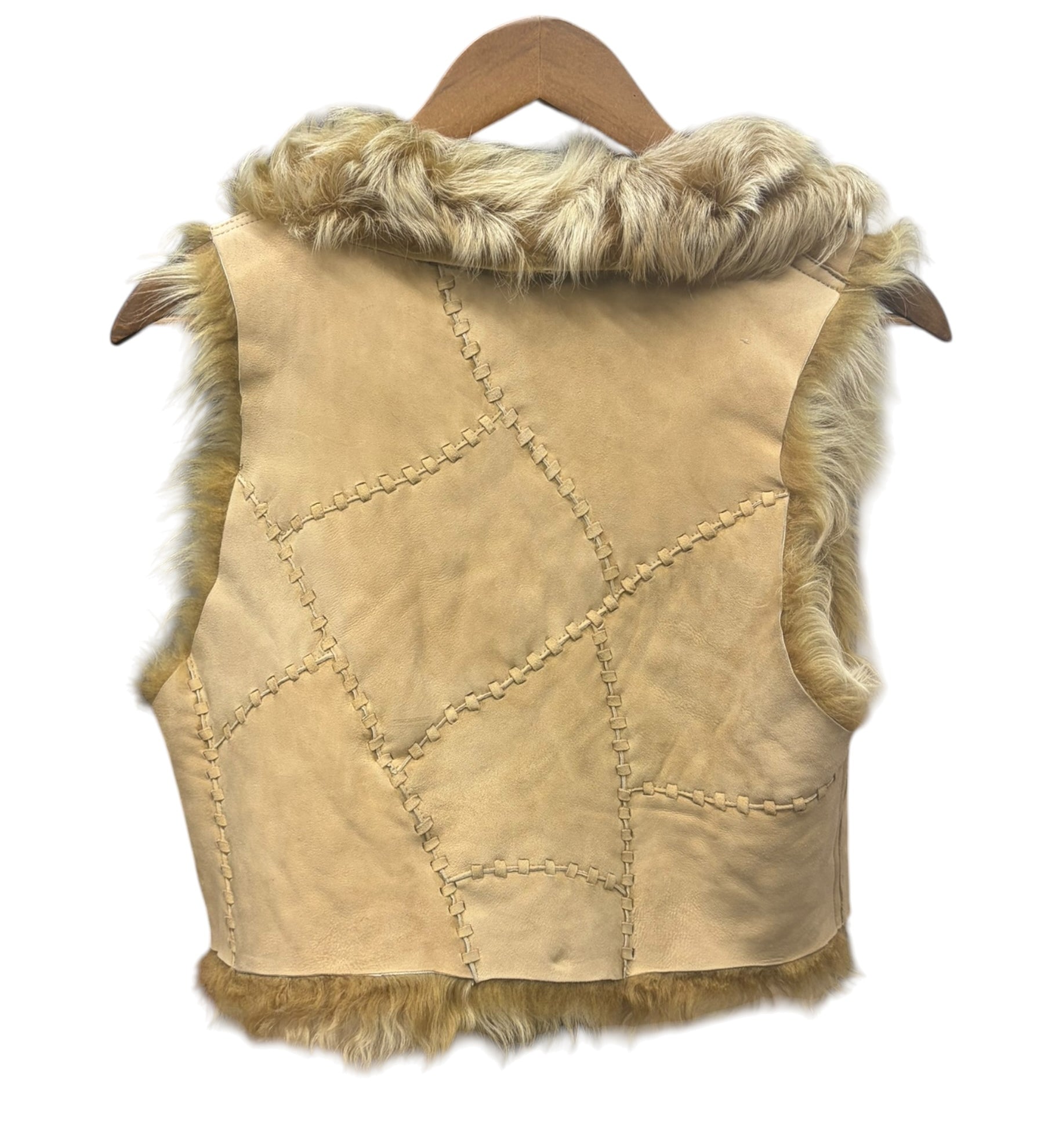 Vintage Beige Suede Fur-Lined Vest