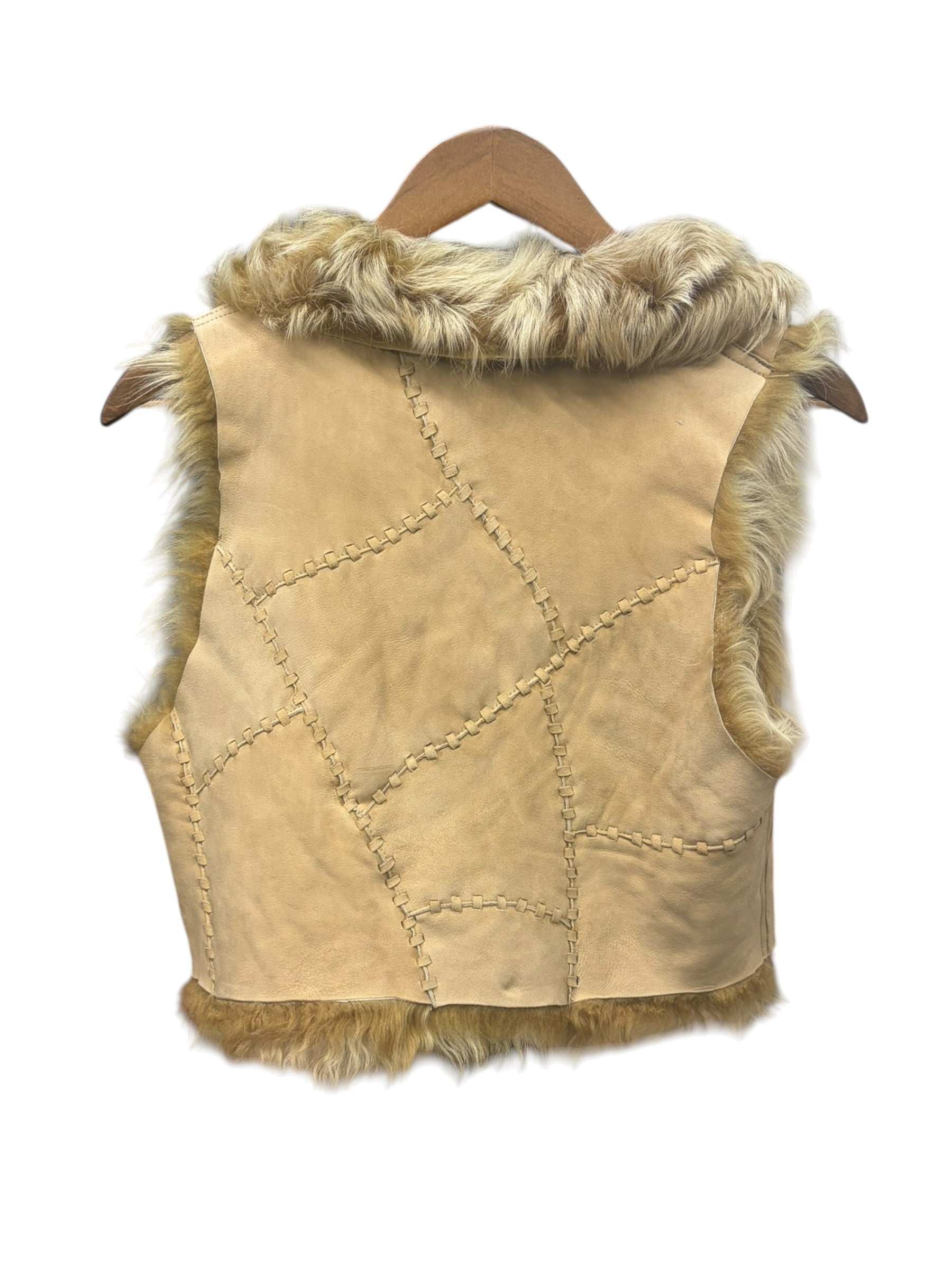 Vintage Beige Suede Fur-Lined Vest