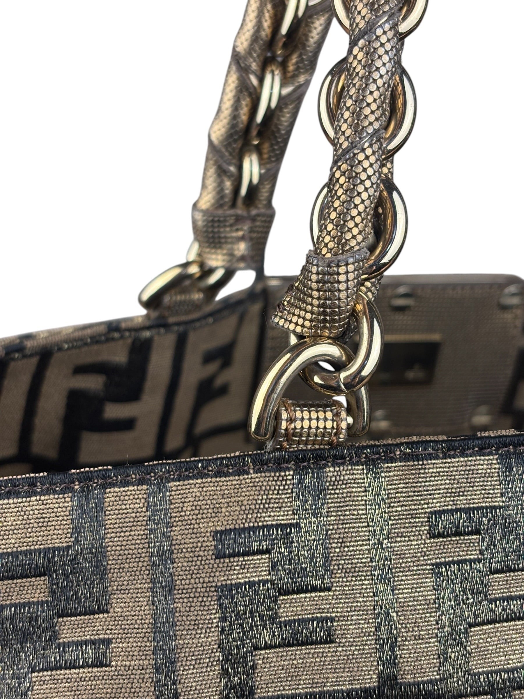 Fendi Vintage Gold Shimmer Zucca Shoulder Bag