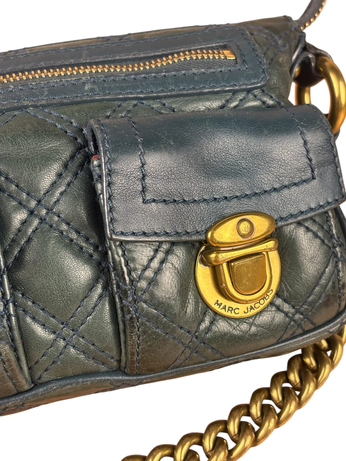 Marc Jacobs Green Quilted Leather Multipocket Shoulder Bag