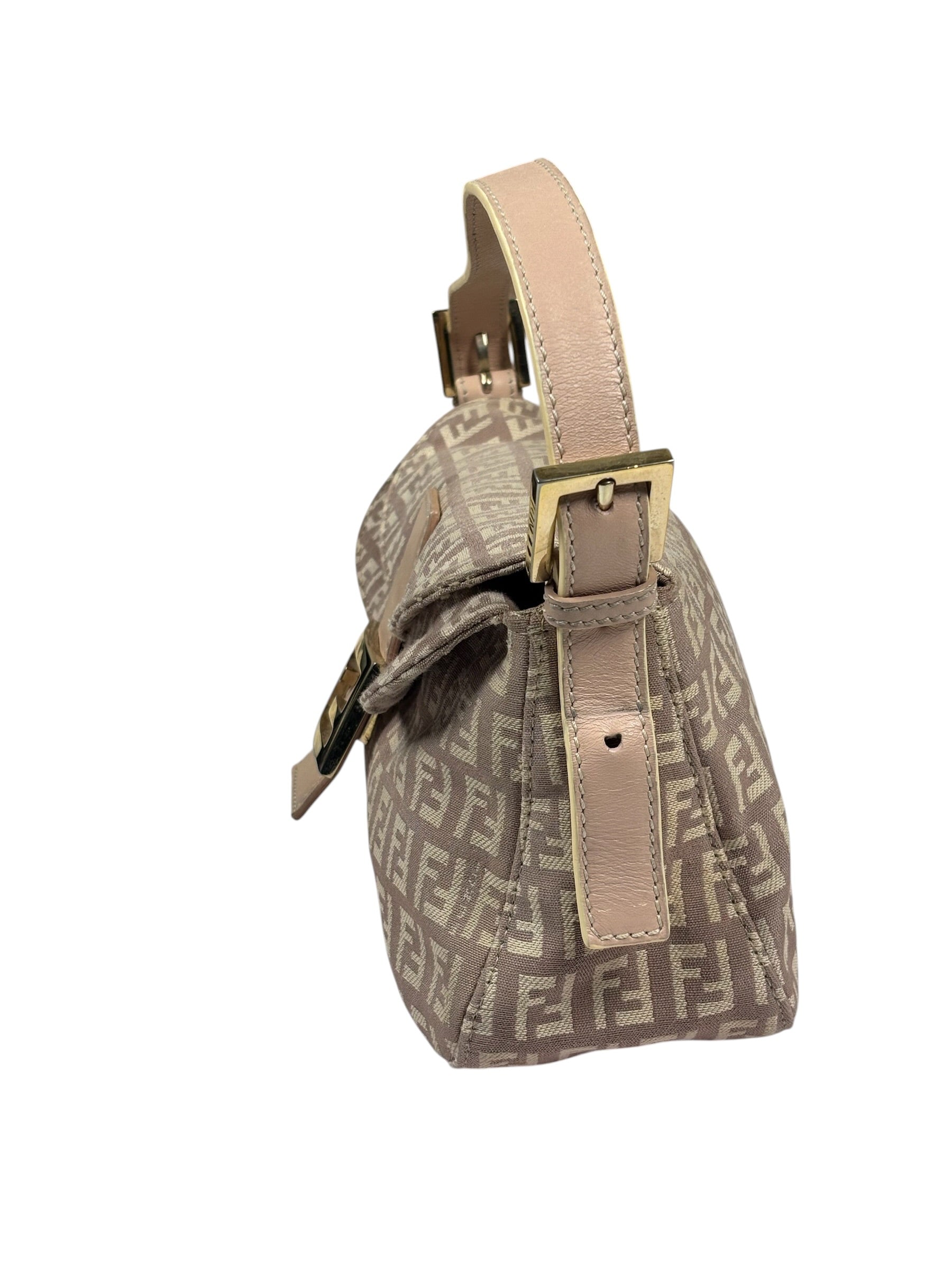 Fendi Rose Beige  Leather Trim Zucca Baguette
