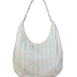 Celine Vintage White Leather Stitch Hobo Shoulder Bag