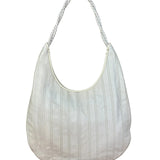 Celine Vintage White Leather Stitch Hobo Shoulder Bag