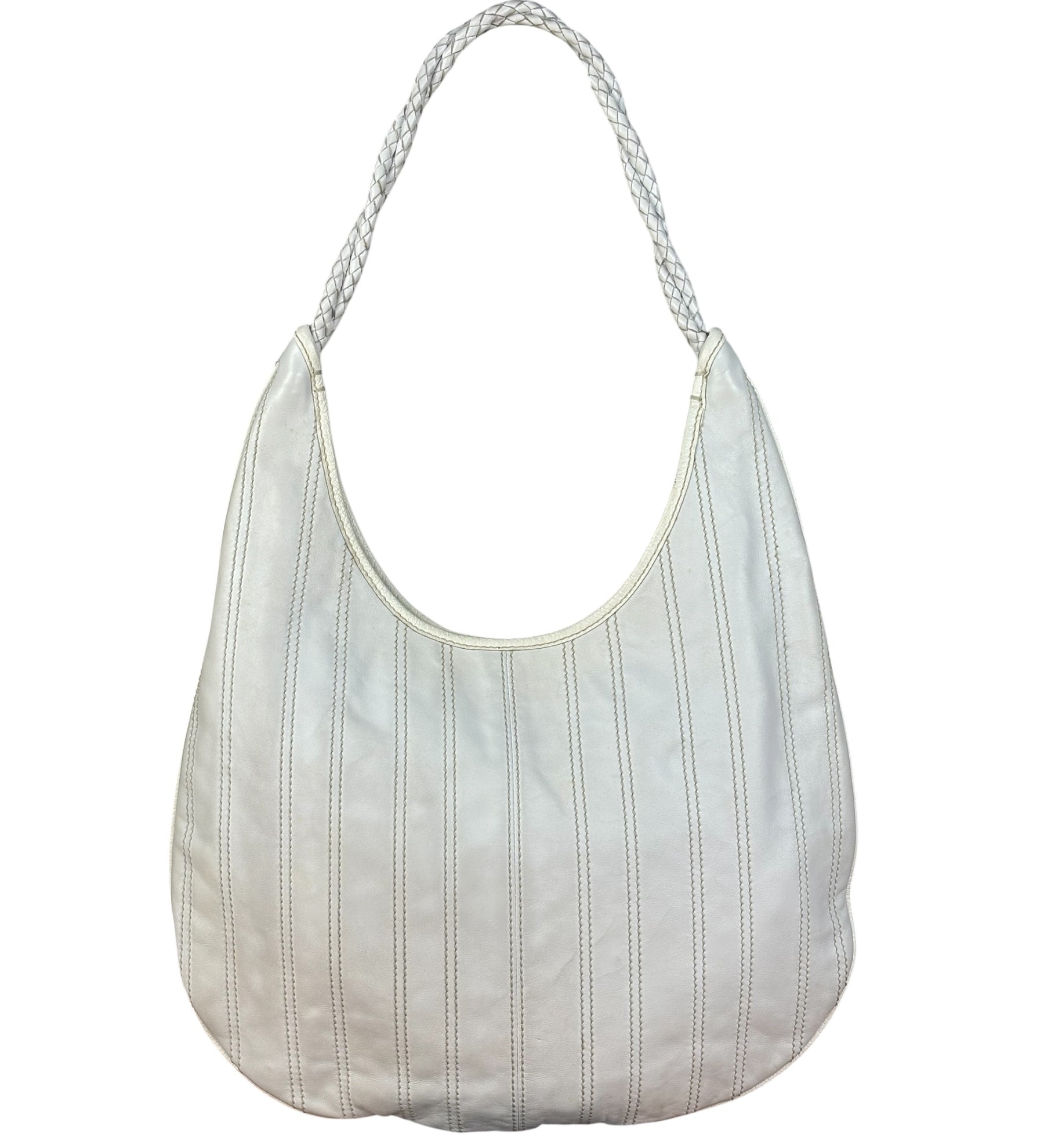 Celine Vintage White Leather Stitch Hobo Shoulder Bag