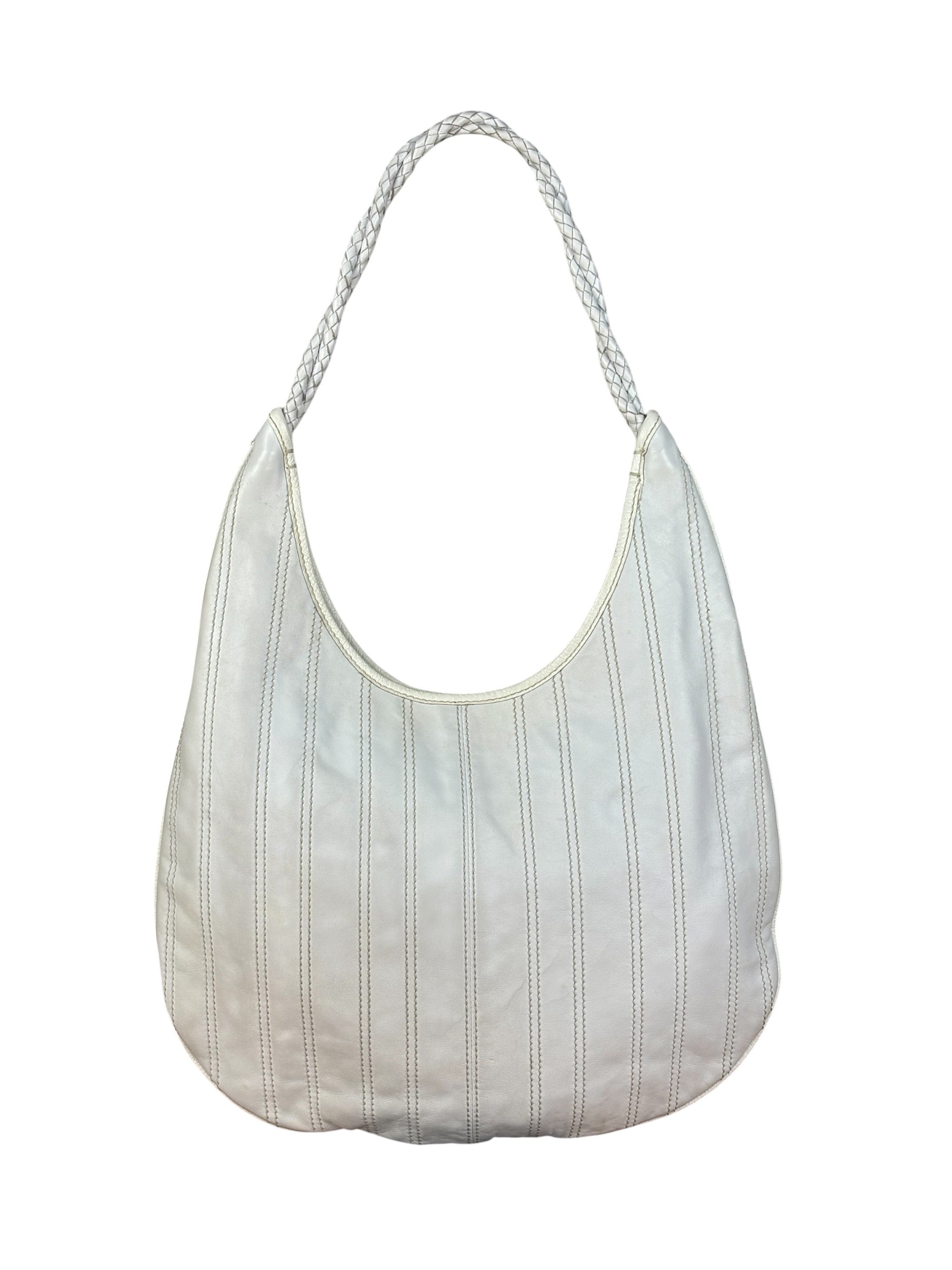 Celine Vintage White Leather Stitch Hobo Shoulder Bag