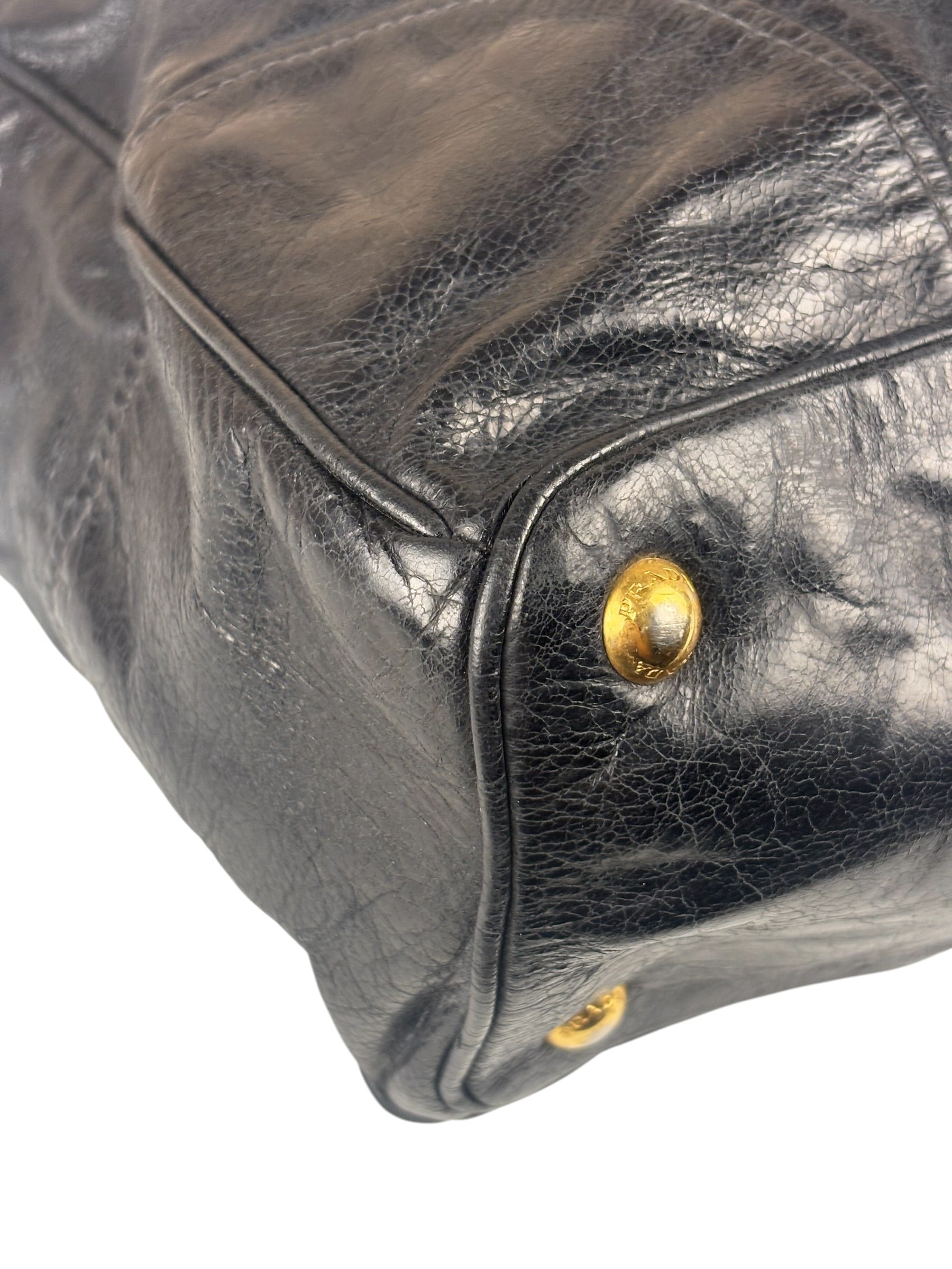 Prada Vintage Black Shine Leather Vitello Daino Tote