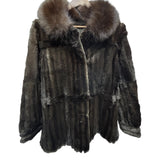 Jfa Nissin Brown Mink Fur Trim Chinchilla Fur Coat