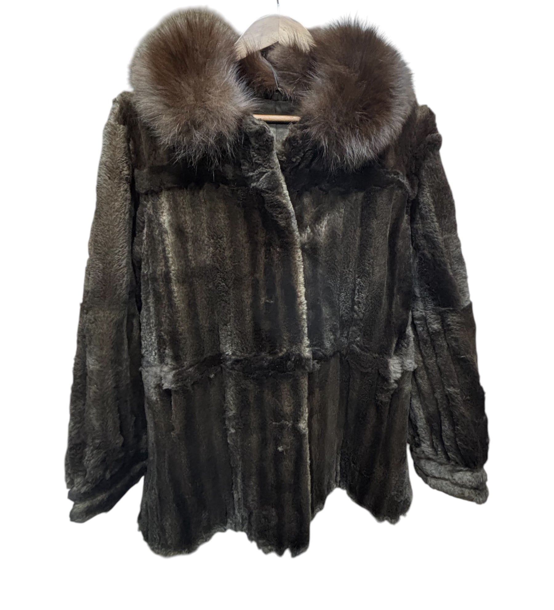 Jfa Nissin Brown Mink Fur Trim Chinchilla Fur Coat
