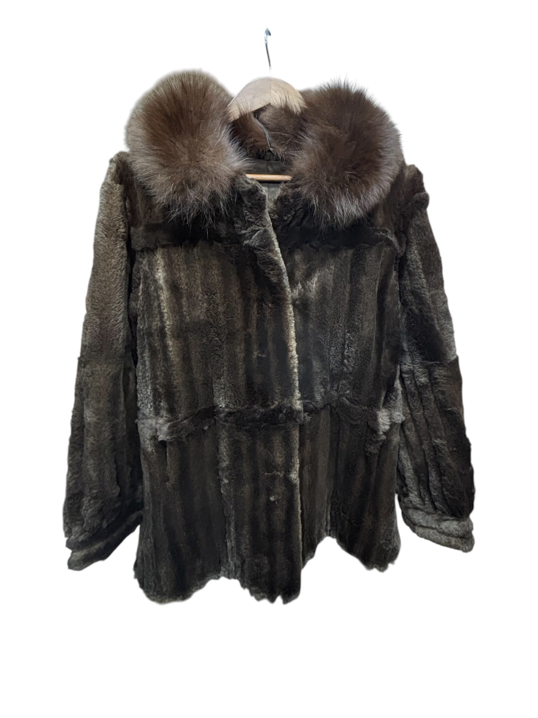 Jfa Nissin Brown Mink Fur Trim Chinchilla Fur Coat