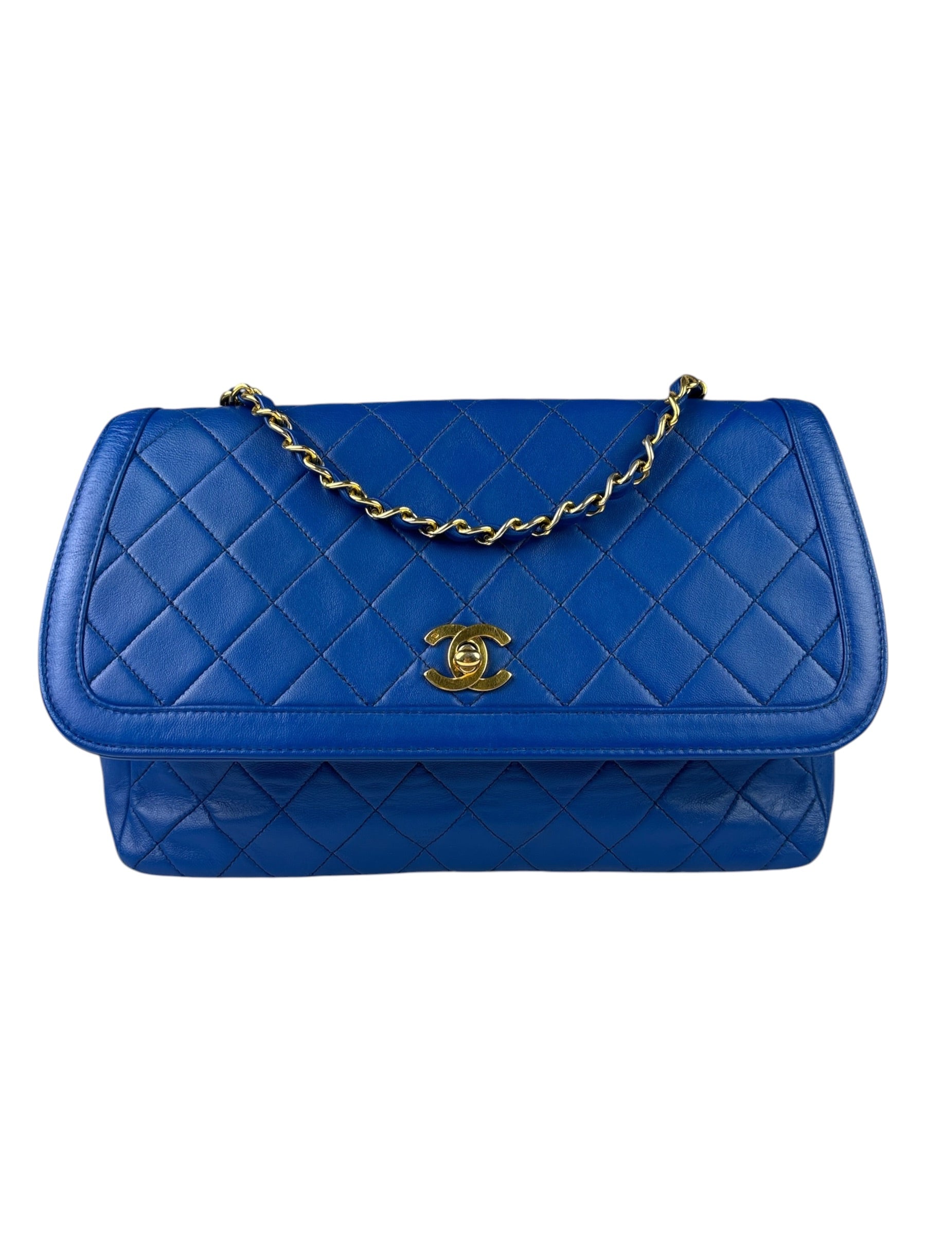 Chanel Vintage Blue Lambskin Flap Bag 1989